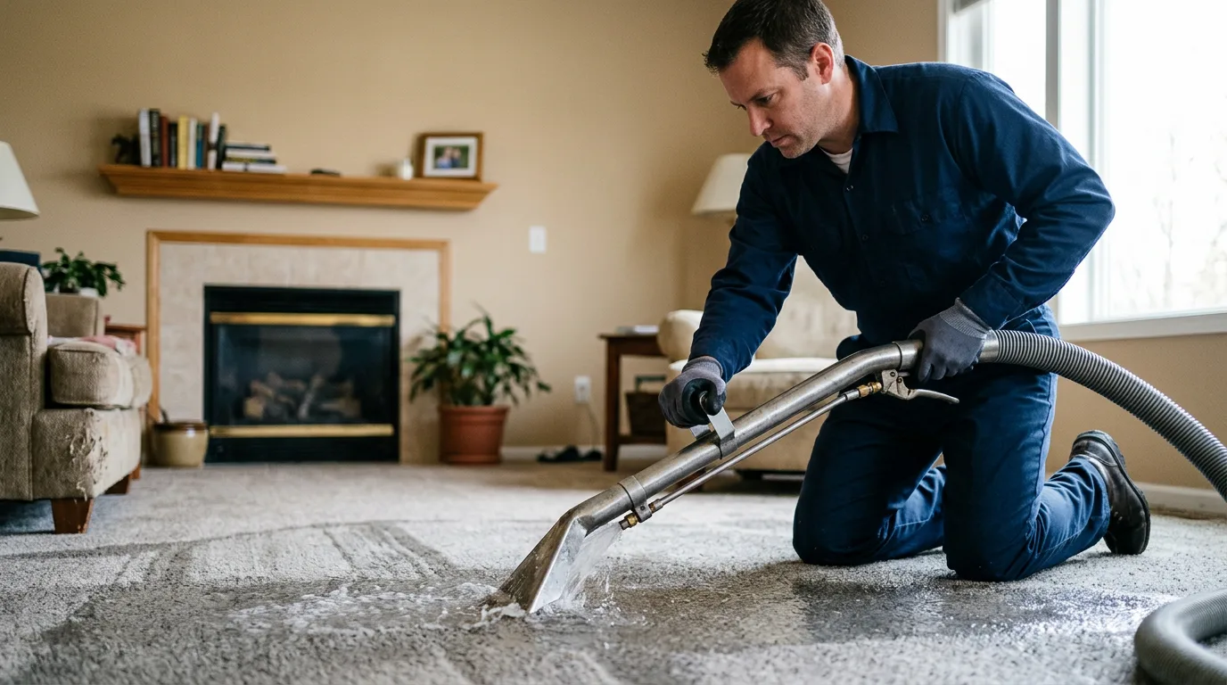 Water damage restoration technician working near Delaware, NJ